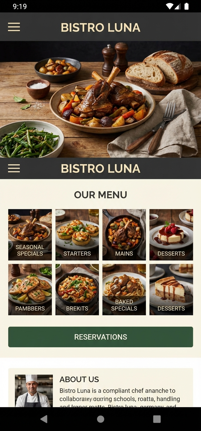 Restaurant website on mobile
