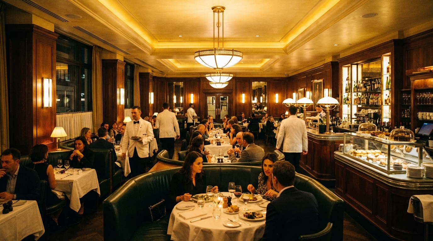 Grand cafe dining room with art deco style